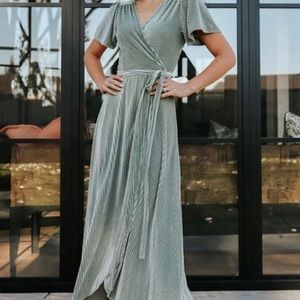 Baltic Born- Andi Ribbed Velvet Wrap Dress (Dusty Sage)